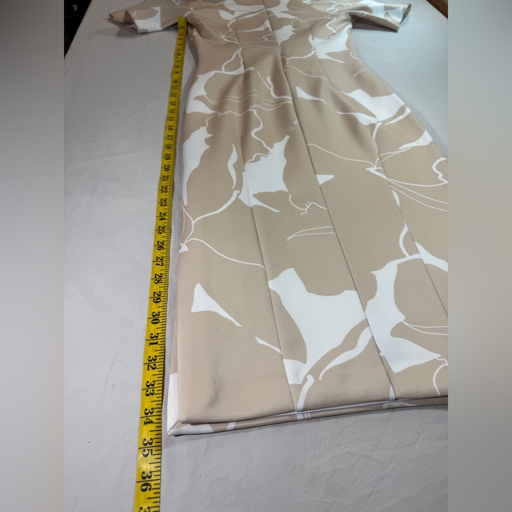 NWT Donna Karan New York Water Color Print Midi Sheath Dress Floral Beige 2 - Picture 4 of 10